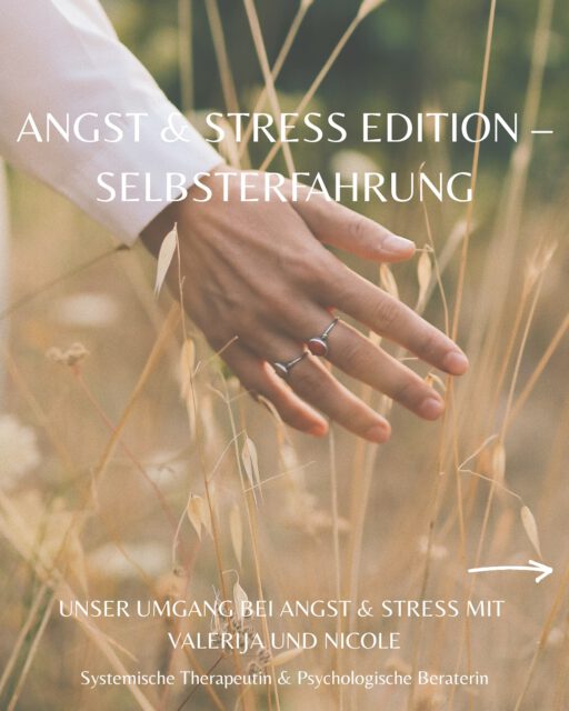 ANGST& STRESS EDITION – SELBSTERFAHRUNG: UNSER UMGANG DAMIT 🌿

Stress und Angst sind keine Feinde, sie sind Signale unseres Körpers, die uns etwas sagen wollen. 💭

So gehen wir damit um:

- Bewusst wahrnehmen
- Hinhören
- Bedürfnis erkennen
- Innehalten
- Teilen oder Aufschreiben
- Körper & Atem

Was hilft dir beim Umgang mit Stress und Angst? Vielleicht konntest du dir den ein oder anderen Impuls mitnehmen. 

Wir, Nicole (psychologische Beraterin) und Valerija (systemische Therapeutin), möchten mehr Bewusstsein für mentale Gesundheit schaffen und gemeinsam mit euch in den Austausch gehen. 💛

Teile deinen Umgang gerne in den Kommentaren. Wir freuen uns! 

#angst #anxiety #stress #stressrelief #selbstfürsorge #selbsterfahrung #psychology #achtsamkeit #mentalhealth #angstbewältigung #recovery #tools